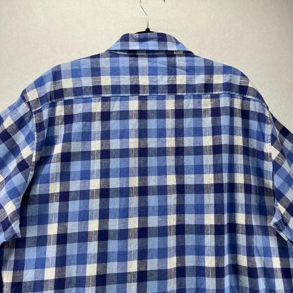 English Laundry Shirt Mens XXL Gingham Button Up Short Sleeve Linen Cotton Blue - Picture 5 of 11